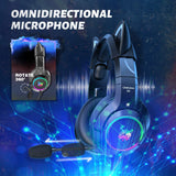 Onikuma K9 Black Cute Cat Ear Headphone with Mic Cute Gaming Headset with Mic and Noise Cancelling Headphone Gaming with Led Lig